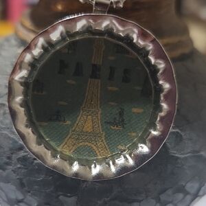 Paris Eiffel Tower Bottle Cap Pendant Necklace - Green and Gold